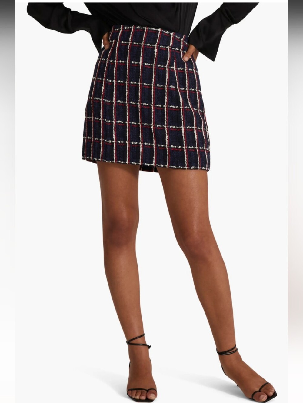 Favorite Daughter Plaid Tweed Mini Skirt First Wife Wool Blend Navy Red 2 Preppy